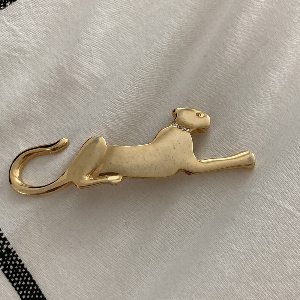 Vintage pin art deco gold cat leopard brooch